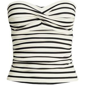 Land's End Bandeau Tankini Top Stripe Egret Black molded cup Straps Various Size